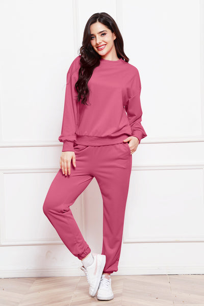 Round Neck Long Sleeve Sweatshirt and Pants Set S-XL