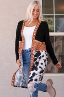 Printed Color Block Open Front Cardigan S-XL