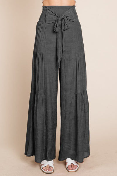 Tie front ruched waist back pants Sizes 1X-3X