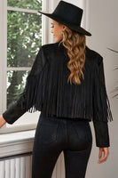 Fringe Trim Lapel Collar Cropped Blazer S-2XL