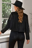 Fringe Trim Lapel Collar Cropped Blazer S-2XL