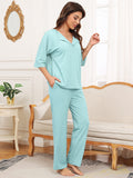 Ribbed Half Sleeve Top and Pocketed Pants Set S-2XL