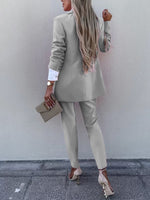 Lapel Collar Long Sleeve Blazer and Pants Set S-2XL