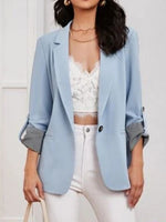 Lapel Collar Roll-Tab Sleeve Blazer S-L