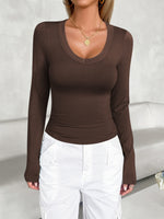 V-Neck Long Sleeve T-Shirt Basic S-XL