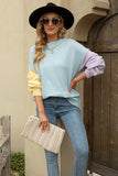 Color Block Round Neck Dropped Shoulder Sweater S-XL