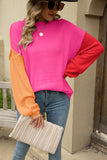 Color Block Round Neck Dropped Shoulder Sweater S-XL