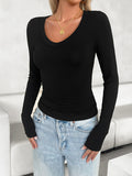 V-Neck Long Sleeve T-Shirt Basic S-XL