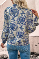 Printed Mock Neck LS Button Down Shirt S-XL