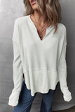 Waffle-Knit Exposed Seam Notched Long Sleeve Top S-2XL