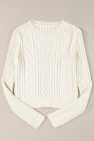 Cable-Knit Round Neck Long Sleeve Sweater S-XL