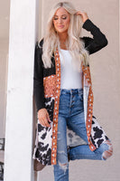 Printed Color Block Open Front Cardigan S-XL