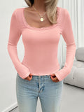 Lace Detail Scoop Neck Long Sleeve T-Shirt S-XL