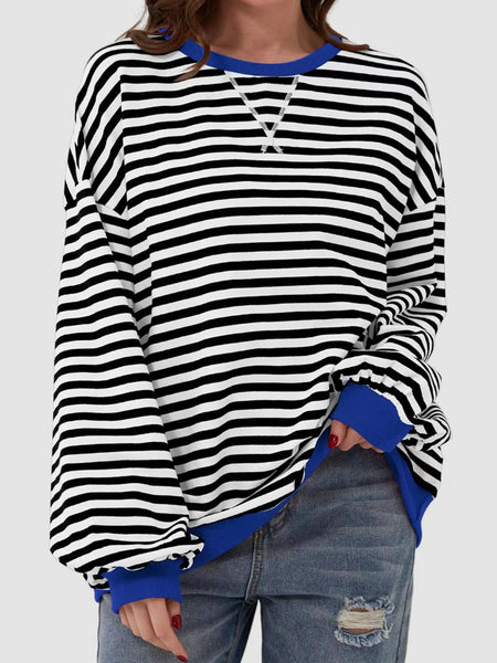 Striped Round Neck Long Sleeve T-Shirt S-XL