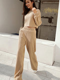 Waffle-Knit Round Neck Top and Pants Set S-XL