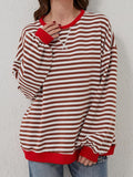 Striped Round Neck Long Sleeve T-Shirt S-XL