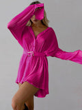 Button Up Dropped Shoulder Shirt Dress S-XL