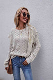 Openwork Round Neck Ruffled Sweater S-XL