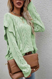 Openwork Round Neck Ruffled Sweater S-XL