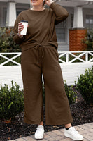 US Double Take Long Sleeve Top and Drawstring Pants Set S-3XL