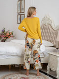 Pajamas Round Neck Top and Printed Pants Lounge Set