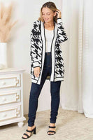 Woven Right Houndstooth Open Front Longline Cardigan S-XL