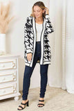 Woven Right Houndstooth Open Front Longline Cardigan S-XL