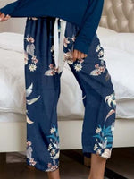 Pajamas Round Neck Top and Printed Pants Lounge Set