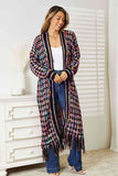 Double Take Full Size Multicolored Open Front Fringe Hem Cardigan S-3XL