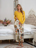 Pajamas Round Neck Top and Printed Pants Lounge Set