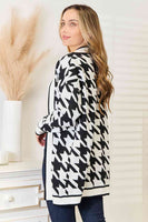 Woven Right Houndstooth Open Front Longline Cardigan S-XL