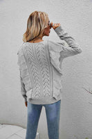 Openwork Round Neck Ruffled Sweater S-XL