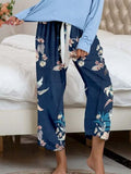 Pajamas Round Neck Top and Printed Pants Lounge Set