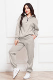 Half Zip Long Sleeve Sweatshirt and Pants Set S-2XL