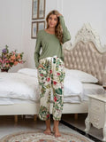 Pajamas Round Neck Top and Printed Pants Lounge Set