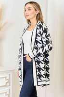 Woven Right Houndstooth Open Front Longline Cardigan S-XL