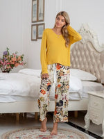 Pajamas Round Neck Top and Printed Pants Lounge Set