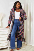 Double Take Full Size Multicolored Open Front Fringe Hem Cardigan S-3XL