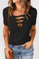 Womens Top T-shirt strappy ribbed tee S-2XL