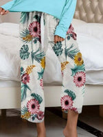 Pajamas Round Neck Top and Printed Pants Lounge Set