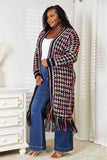 Double Take Full Size Multicolored Open Front Fringe Hem Cardigan S-3XL