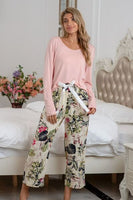 Pajamas Round Neck Top and Printed Pants Lounge Set