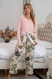 Pajamas Round Neck Top and Printed Pants Lounge Set