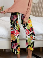 Pajamas Round Neck Top and Printed Pants Lounge Set