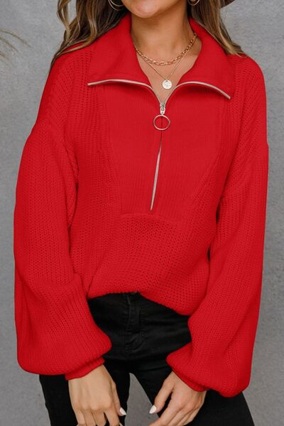 Womens Sweater Half Zip Dropped Shoulder Top S-L